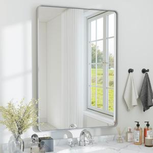 SCWF-GZ 24x36 Mirror Vanity Bathroom Wall Mounted Aluminum Alloy Metal Frame Dressing Round Rectangle Mirrors for Entryway Bedroom Living Room Horizontally or Vertically 36x24 inch Silver