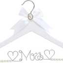 White Solid Wood Bridal Dress Hanger with Lady Wire Lettering for Bridal Wedding Party Gift (Pearl Silver Thread and White Hanger)
