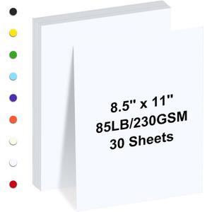White Cardstock 8.5" x 11 "30 Sheets Cardstock Paper 85 lb/230 gsm,Bright White Card Stock for Printer,Drawing,Gift tags,Invitations, Cards etc