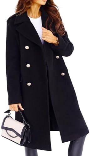 CHARTOU Women's Winter Jacket Double-Breasted Wool Blend Warm Long Trench Coat, L