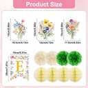 Retirement Party Decorations, 18 Pcs Wildflower Happy Retirement Decor with Banner Hanging Swirls Honeycomb Balls & Paper Pom Poms for Women Office Farewell Celebration Indoor Party Supplies