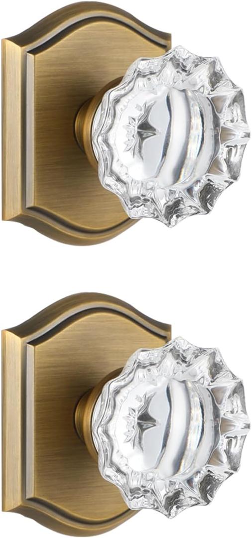2 Pack Crystal Glass Dummy Door Knobs, Non-Turning Single Side Dummy Door Knob for Interior Doors in Antique Brass