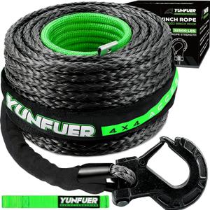 Synthetic Winch Rope with Hook, 1/2" x 85ft 32500LBS Winch Rope with Protective Sleeve, Forged Winch Hook and Safety Pull Strap for Off-Road 4x4 Vehicle, Truck(Black)