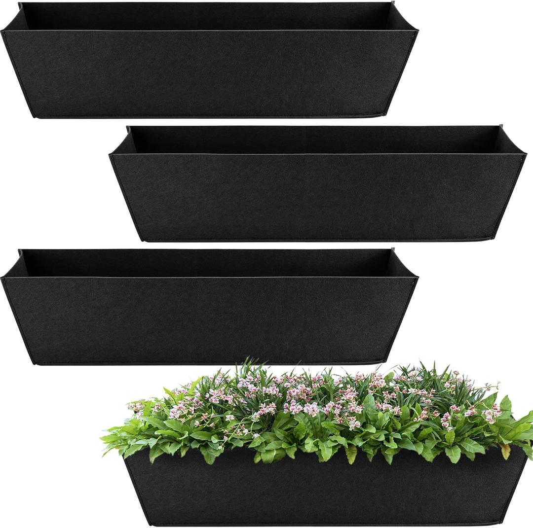 Adnee 4 Pcs 30 Inch Fabric Plant Window Box Liners-Rectangular Non-Woven Planter Basket Liner-Black Felt Flower Hanging Basket for Outdoor Garden Wall Hanging Planter Flower Vegetables
