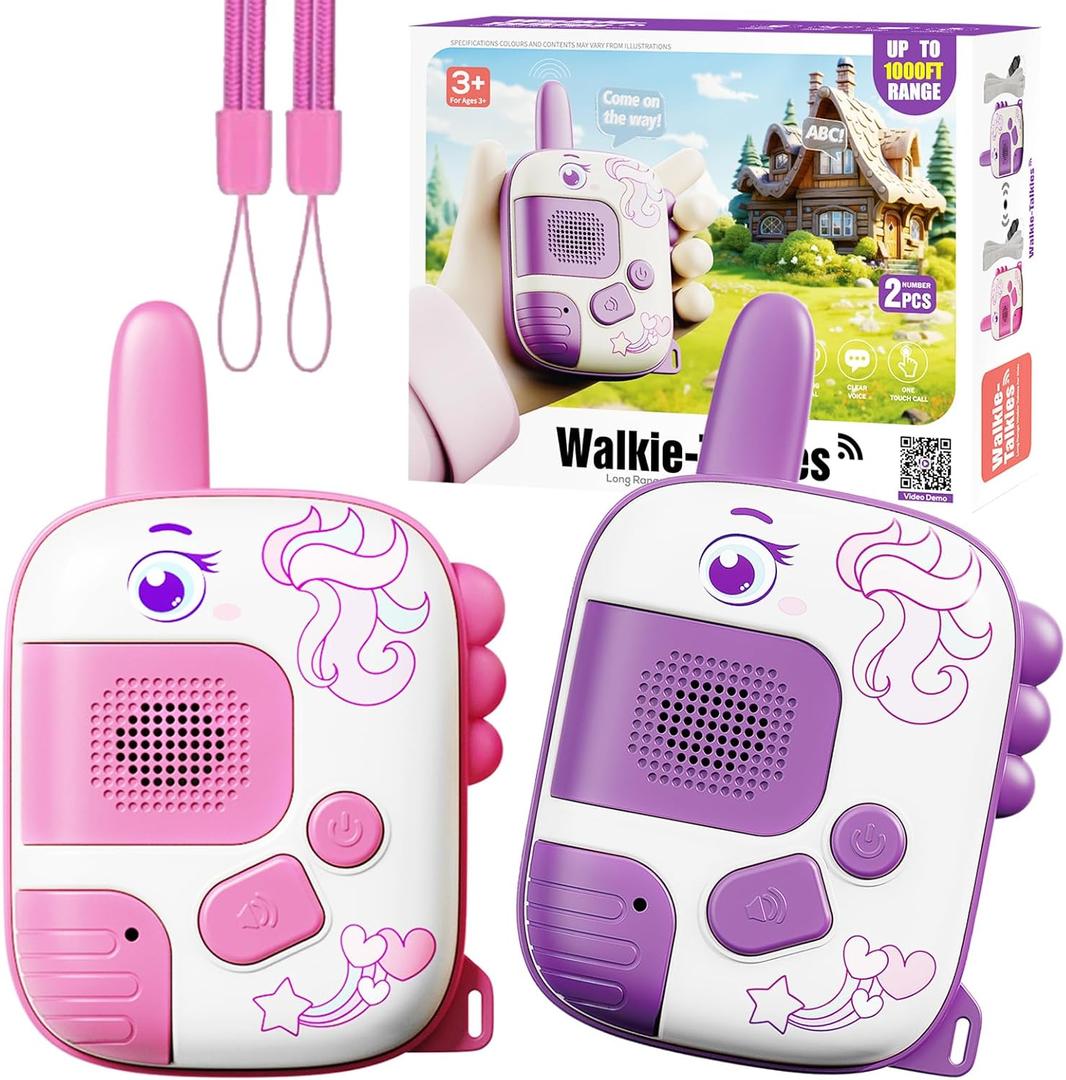 Walkie Talkies for Kids Ages 3-9 - 2 Pack Outdoor Adventure Toys with 1000ft Range,Unicorn Toys Birthday Gifts for 4 5 6 7 8 Year Old Girls Easter Gifts Valentines Gifts for Kids (Unicorn-Pink&Purple)