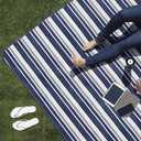 ONIVA Blanket Tote XL Outdoor Picnic Blanket, 70"x80" Foldable Beach Blanket with Fleece Top, Water-Resistant Backing, Strap & Pocket, Portable Mat for 4-5 People by Picnic Time (Blue Stripe/Navy Flap), X-Large