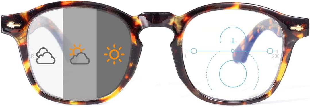 OKH Photochromic Progressive Multifocus Reading Glasses for Men Women Anti Blue Light Transition Multifocal Computer Readers (Tortoiseshell)