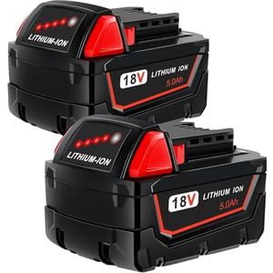 Worthmah 2 Pack 5.0Ah 18V Batteries Replace for M18 Milwaukee Battery Lithium lon 48-11-1850 48-11-1860, Compatible with Milwaukee m18 Battery Charger and 18 Volt Cordless Power Tools