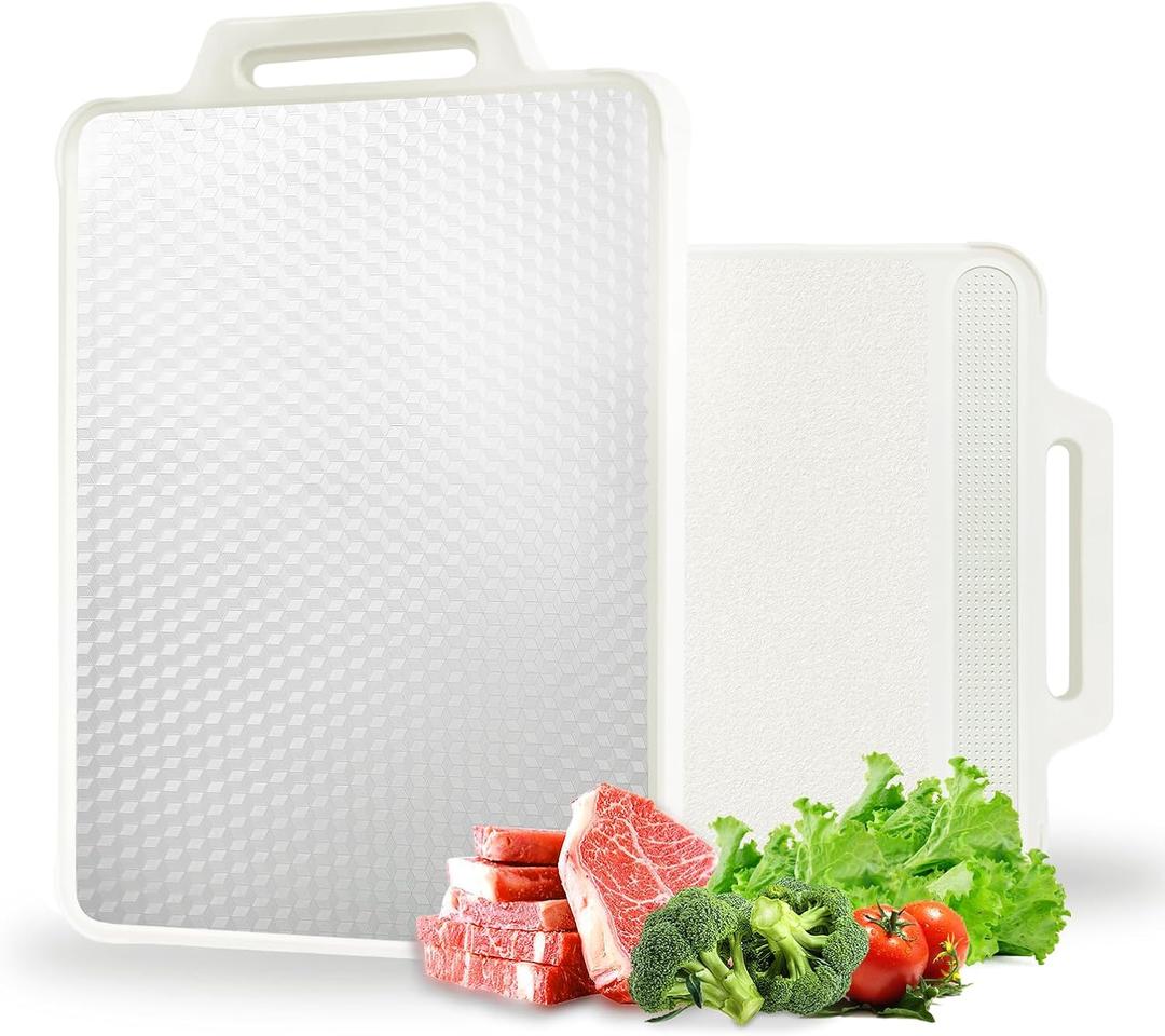 Double Sided Stainless Steel Cutting Board for Kitchen White Large Steel/Wheat Straw PP Cutting Boards non Toxic Chopping Board for Meat, Vegetables, Fruits 16"11" Upgrade Version