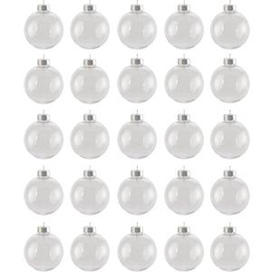 Creative Hobbies - Bulk Value Pack of 25 pcs - 67mm (2-5/8 Inch) Round Clear Plastic Ball Ornaments - Great for Crafting DIY Christmas Ornaments