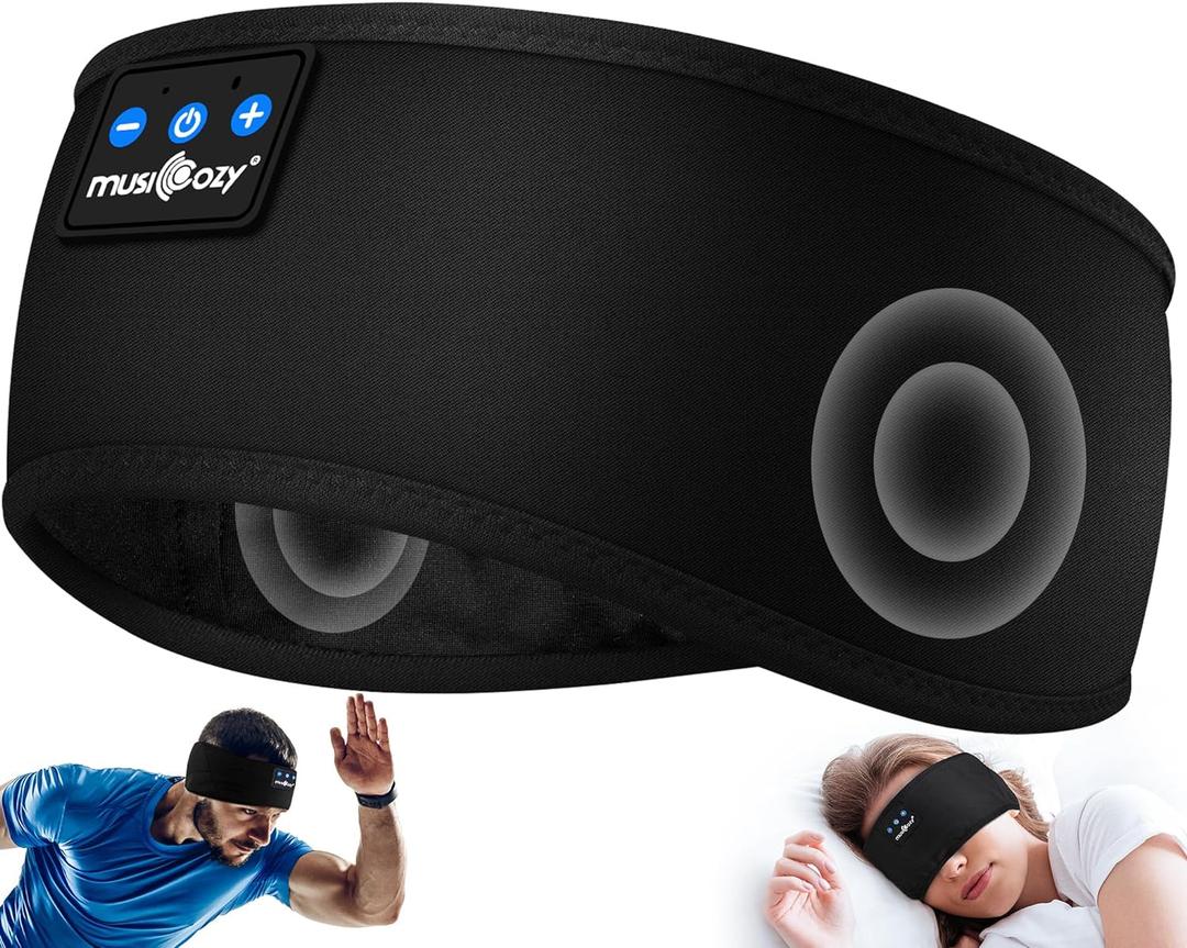 MUSICOZY Sleep Headphones Bluetooth 5.4 Headband, Sports Wireless Earphones Sweat Resistant Earbuds Sleeping Headphone with Ultra-Thin HD Stereo Speaker for Workout Running Cool Gadgets Unique Gifts (Black)