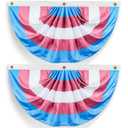 2 Pieces Transgender Pride Pleated Fan Flag Rainbow Bunting 1.5x3 Ft Gay Decorations Party Supplies LGBTQ Proud Wall Decor Hanging Backdrop for Outdoor Garden Fence Support Indoor Balcony