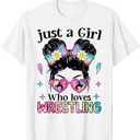 Just A Girl Who Loves Wrestling Wrestler Wrestle T-Shirt (Gray, L)