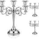Dandat 1 Pcs 5 Arm Metal Candelabra Candlestick Holders 10.24 Inch Tall Candlestick Holders Gothic Candle Holder for Home Wedding Church Halloween Party(Silver)