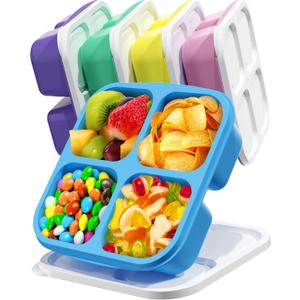 Canfanni 5 Pack Bento Snack Containers, 4 Compartment BPA-free Plastic Food Storage Containers, Divided Lunchable Container, Bento Lunch Box for Work and Travel