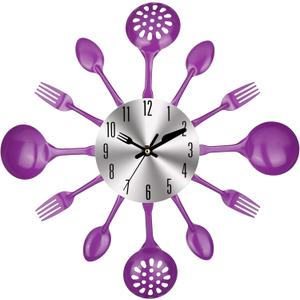 14 Inch Cutlery Kitchen Wall Clocks with Fork and Spoon Dial, Silent Clock Movement and Battery Operated, Great Wall Decor and Nice Housewarming Gifts