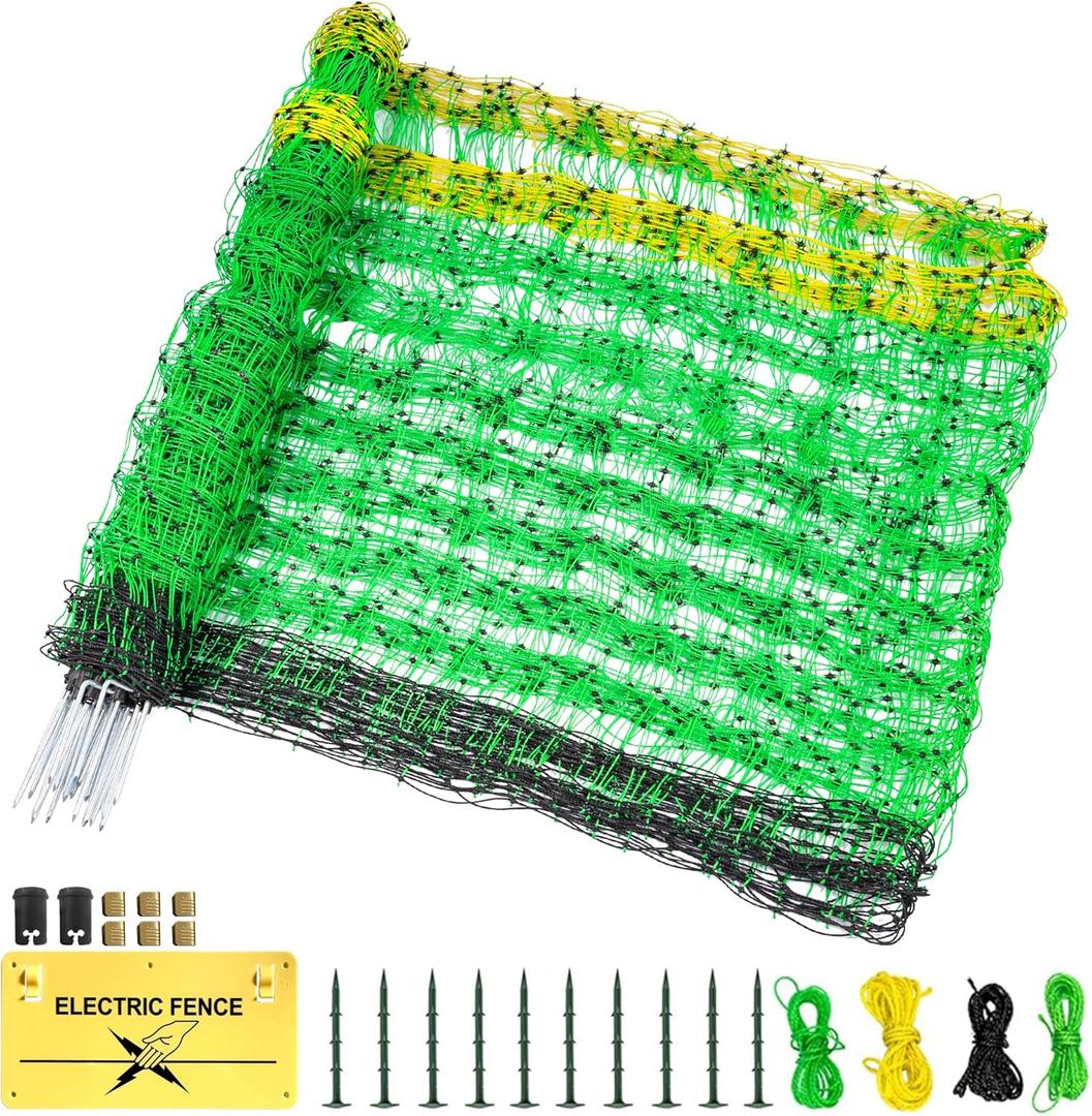 Electric Fence Netting, 35.4" H x 164' L, Portable Livestock Nets Mesh for Hog, Dogs, Deer, Goats, Electric Fencing for Backyards, Homesteaders, Farms, Ranches, Gardens