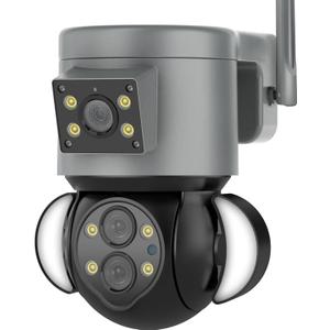 WiFi Dual Lens Camera Smart Floodlight Camera 10X Optical Zoom 4MP Lighting Surveillance IP Camera Waterproof(4MP 10X Add 128G)