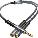 Headphone Splitter 1ft(0.3m), Audio Splitter 3.5mm 1 Male to 2 Female Adapter, Nylon-Braided 3.5mm Dual Headphone Jack Extension Cable for Headset, Smartphone, Tablet, Laptop