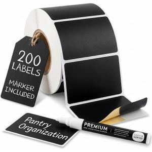 200 Chalkboard Labels for Food Containers, Reusable Black Stickers with Chalk Marker, Removable Pantry Chalk Board Jar Labels Stickers for Glass Jars, Storage Food Mason Jars, Kitchen Organization