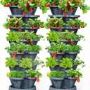 7 Tiered Strawberry Vertical Planter 2 Pack, Stackable Tower Garden Planter Herb Garden Planter with Movable Casters and Bottom Saucer Indoor and Outdoor - Dark Grey (7 Tier-2 Pack)