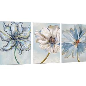 Acoustic Wall Art Acoustic Panels, 16X12 Inches Sound Proofing Padding, 3 Piece Acoustical Soundproof Wall Panels, Self Adhesive Noise Dampening Panels, Sound Absorbing Panels for Home Office (Blue Flower)