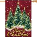 Artscope Merry Christmas Tree House Flag 28x40 Inch Double Sided, Seasonal Outdoor Winter Xmas Flag for Yard Farmhouse Holiday Decoration-Red