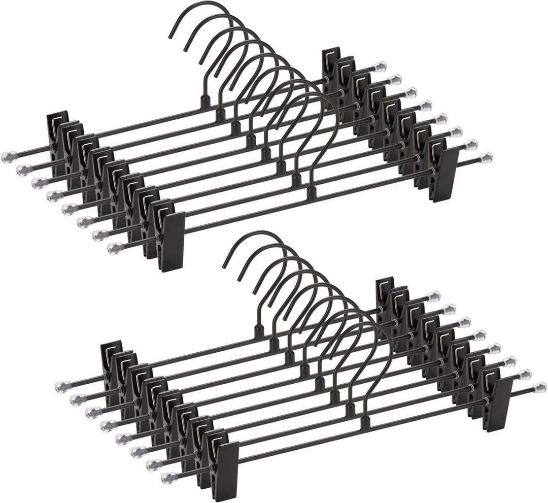 16-Pack Black Pants Hanger, Adjustable Women's Skirt Hanger, Jeans Hanger Pants Hanger, Heavy Duty Space Saving Shorts Hanger
