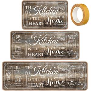 Bencailor 3 Pieces Kitchen Rugs Set Non Slip Washable Kitchen Mats Farmhouse Welcome Door Mat Floor Rugs Absorbent for Home Laundry Living Room and Hallway,3 Sizes(Brown)