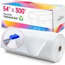 Plastic Table Cloth Disposable, 54In X 300Ft White Table Cover Roll, Disposable Tablecloth with Slide Cutter for Rectangle Round Tables, Party Tablecloths for Birthday, Wedding, Picnic, Outdoor