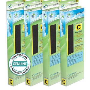 GermGuardian Filter C HEPA Pure Genuine Air Purifier Filter, Removes 99.97% of Pollutants, Wildfire Smoke, Odors, for AC5250PT, AC5000, AC5300, AC5350, AP2800, 4-Pack, Black/Yellow, FLT50004PK