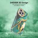 SHEDEER for iPhone 15 Pro MAX Case with Glitter Camera Protector & Screen Protector, Anti-Yellowing Chic Pattern, Shockproof Drop Protection Anti-Scratch Phone Cover 15 Pro MAX 6.7'', Dream Green