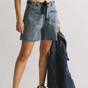 Jean Shorts Womens Drawstring Low Waist Wide Leg Denim Shorts Y2k Summer Jorts with Pockets (Blue, S)