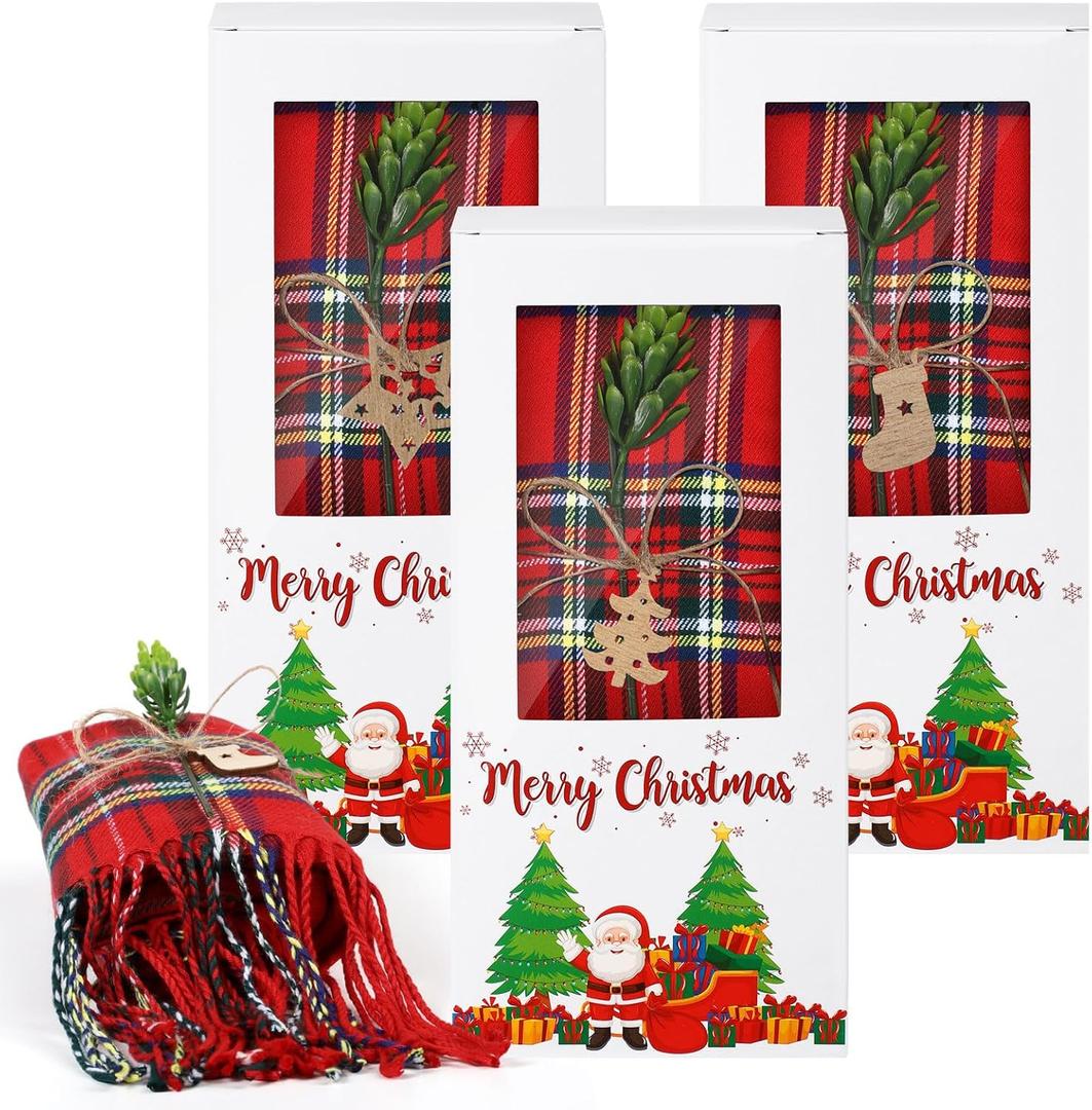 Berlune Christmas Scarf with Fringe Bulk Winter Soft Scarves for Women Men with Xmas Gift Boxes for Christmas Winter Party (Plaid)