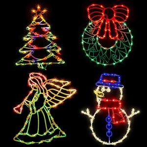 Christmas Window Silhouette Lights Decorations Pack of 4 Lighted Snowman, Trumpeting Angel, Wreath, Christmas Tree Christmas Window Lights with 50 Bulbs for Holiday Indoor Wall Door Glass Decorations