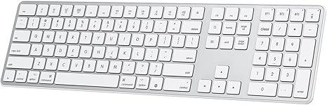 Bluetooth Keyboard Compatible with Mac, with Numeric Keypad, Rechargeable Wireless Keyboard Compatible with MacBook Pro/Air, iMac, Mac mini/Pro Laptop and PC (Silver)