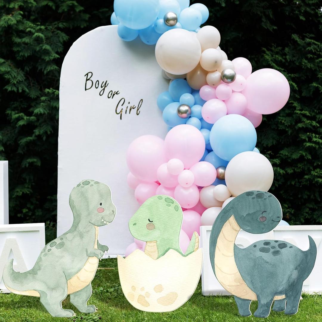 WinnerWhy 3 Pcs Large Dinosaur Baby Shower Decorations Cartoon Dinosaur Cutouts Hatching Soon Baby Shower Party Decor Backdrop Photo Props for Birthday Party Supplies