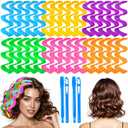 30 Pcs Heatless Hair Curlers Wave Curls Styling Kit with 2 Pcs Styling Hooks, No Heat Hair Curlers Heatless Wave Curlers for Women Girls Short Hair (6 Colors, 25 cm/9.84 inch)