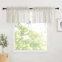 RYB HOME Semi Sheer Valances - Linen Textured Sheer Curtains Small Window Tiers Farmhouse Decor for Kitchen Bathroom Cafe Bedroom, Linen, Wide 52 x Long 18 inch, 2 Panels