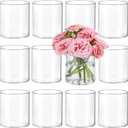 12pcs Small Glass Cylinder Vases for Centerpieces, 4 Inch Clear Flowers Vase for Wedding Decorations, Glass Hurricane Candle Holder for Home Decor Table Centerpiece