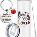 Tioncy Principal Appreciation Gifts for Women Men, 20oz Tumbler with Lid and Straw Stainless Steel Keychain Gifts for Principal Day, Graduations, Birthday, Retirement