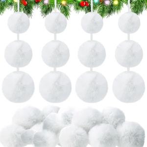 24 Pcs White Furry Christmas Ball Ornaments for Tree 2.36/3.15/3.94 Inches Pom Pom Ball Christmas Hanging Decoration for Party Supplies Fireplace Mantel Wall Decor