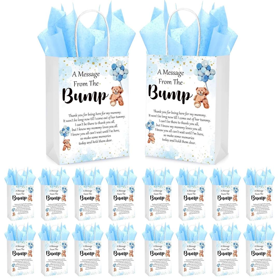 50 Sets Gift Bag for Baby Shower Bear Balloon Goodie Bags with Handles and Tissue Paper Baby Shower Party Favor Handbag for Guests Gender Reveal Return Gift(Blue)