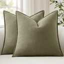 ANRODUO Pack of 2 Decorative Linen Pillow Covers Light Olive Green Euro Sham Neutral Farmhouse Boho Soild Cushion Case Soft Accent Pillowcase for Couch Sofa Bedroom Living Room Home Decor 22 x 22 Inch
