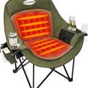 Heated Oversized Camping Chair, Heavy Duty Padded, Thick Headrest, Green, Single