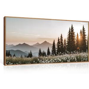 Forest Sunlight Landscape Framed Canvas Wall Art Set,Nature Mountain Pine Tree Wall Decor,Modern Sunrise Wildflower Calming Art Printing for Living Room,Bedroom-20 x40