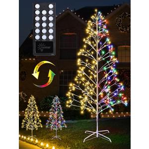 Joomer Christmas Tree with Lights,7.6FT 336 LED Birch Tree Color Changing Artificial Twig Lights with Remote Control Timer Outdoor for Christmas Decor (Warm White to Multicolor)