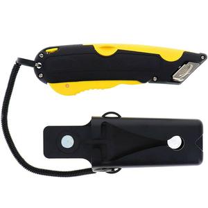 Veltec EZ-1000 Safety Box Cutter Utility Knife, 3 Blade Depth Setting, Squeeze Trigger and Dual Side Edge Guide, 2 Blades, Holster and Lanyard (Yellow)