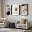 Large Framed Neutral Abstract Wall Art, 3 Piece Modern Canvas Prints Paintings Artwork for Walls, Minimalist Black Beige Pictures for Living Room Hallway Dining Room Bedroom Wall Decor -Total 30x60 In