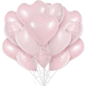TONIFUL 30Pcs 18 Inch Baby Pink Heart Balloons Pastel Pink Heart Shape Foil Mylar Balloons Decoration for Birthday Valentine's Day Wedding Bridal Shower Anniversary Engagement Party Supplies
